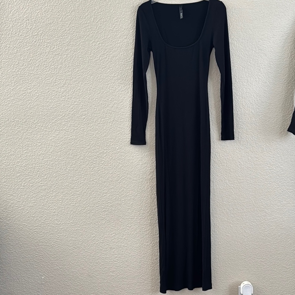 SKIMS Black Long Sleeve Maxi Dress